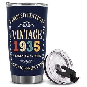 Vintage 1935 Stainless Steel 90th Birthday Gift With Lid Retro Cup Coffee Mug